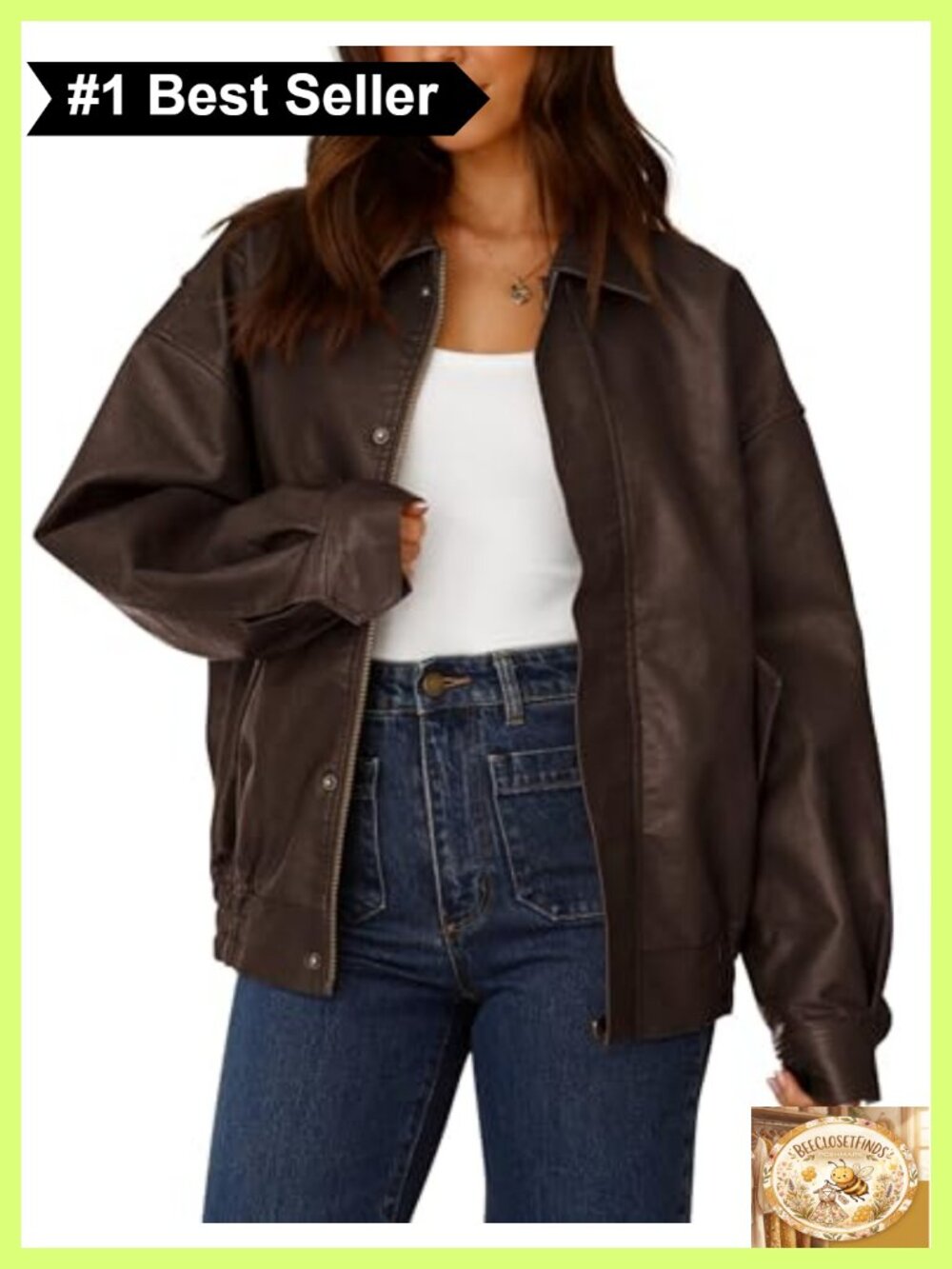 Faux Leather Motorcycle Jacket Loose Fit Zip Up Moto Biker Coat